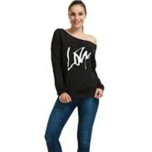 MAGICMK Women’s Off The Shoulder Long Sleeve Loose Slouchy Pullover Top New
